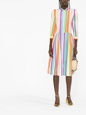 sara roka Striped Button-Front Shirt Dress in Multi-Color Rainbow /